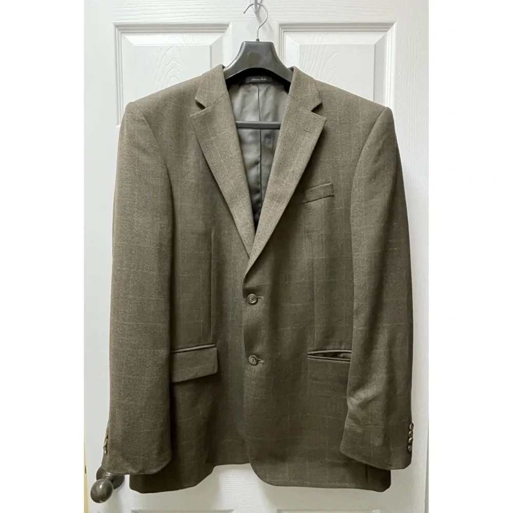 Oscar de la Renta Blazer Brown Plaid Check Soft Lambs Wool Sport Coat Jacket 42L